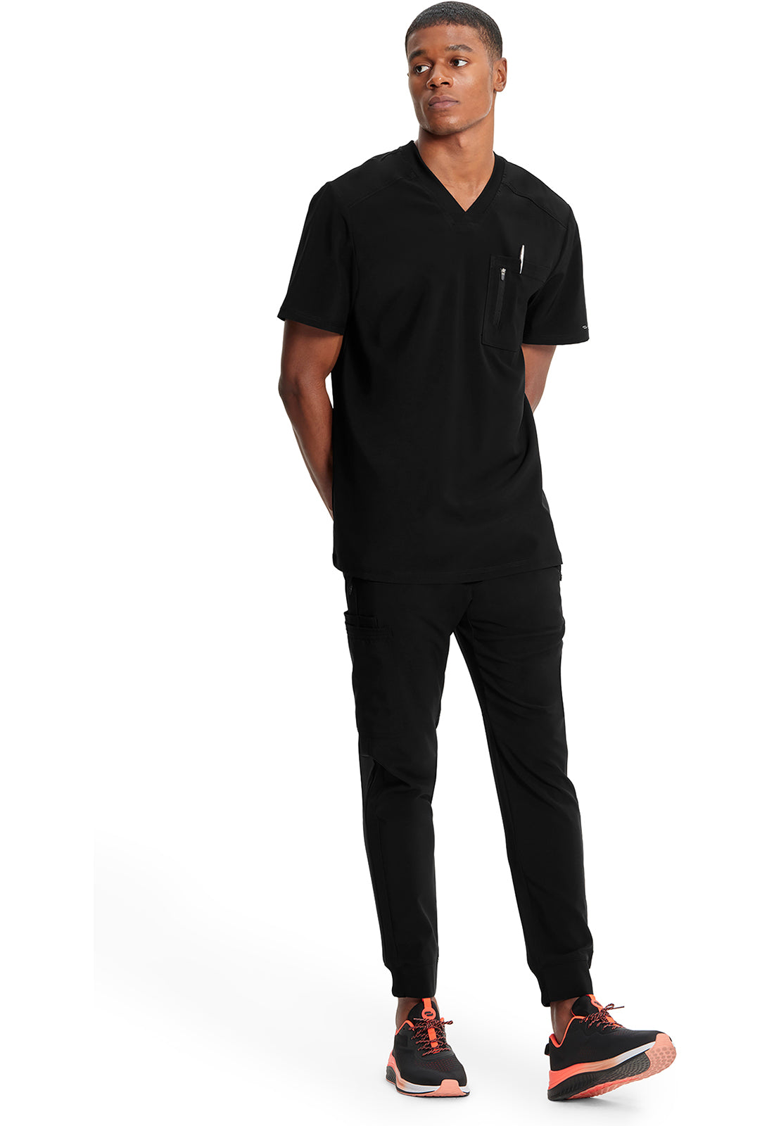 Cherokee V-Neck Knit Panel Solid Scrub Top Men's 12