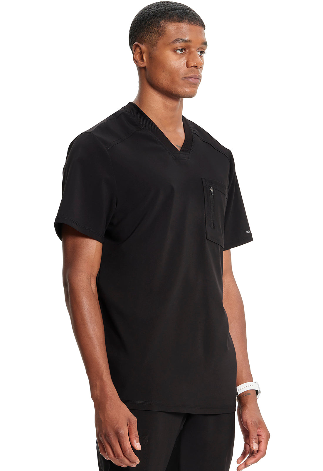 Cherokee V-Neck Knit Panel Solid Scrub Top Men's 15
