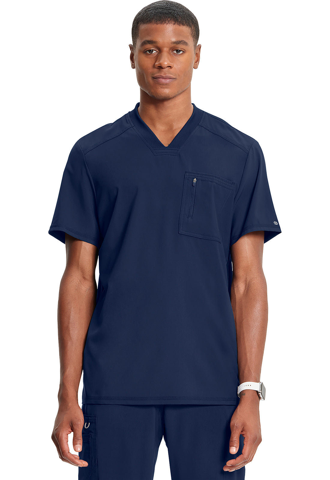 Cherokee V-Neck Knit Panel Solid Scrub Top Men's 9
