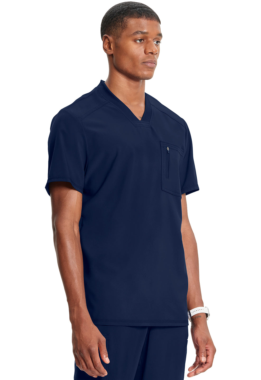 Cherokee V-Neck Knit Panel Solid Scrub Top Men's 8