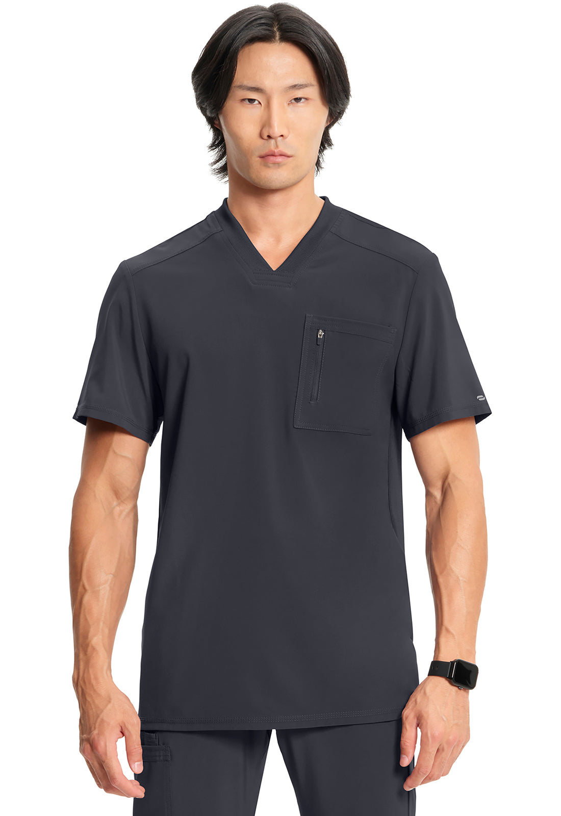 Cherokee V-Neck Knit Panel Solid Scrub Top Men's 5
