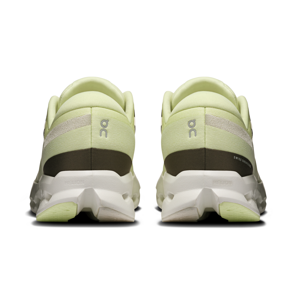 Light green running shoes with white soles on a transparent background