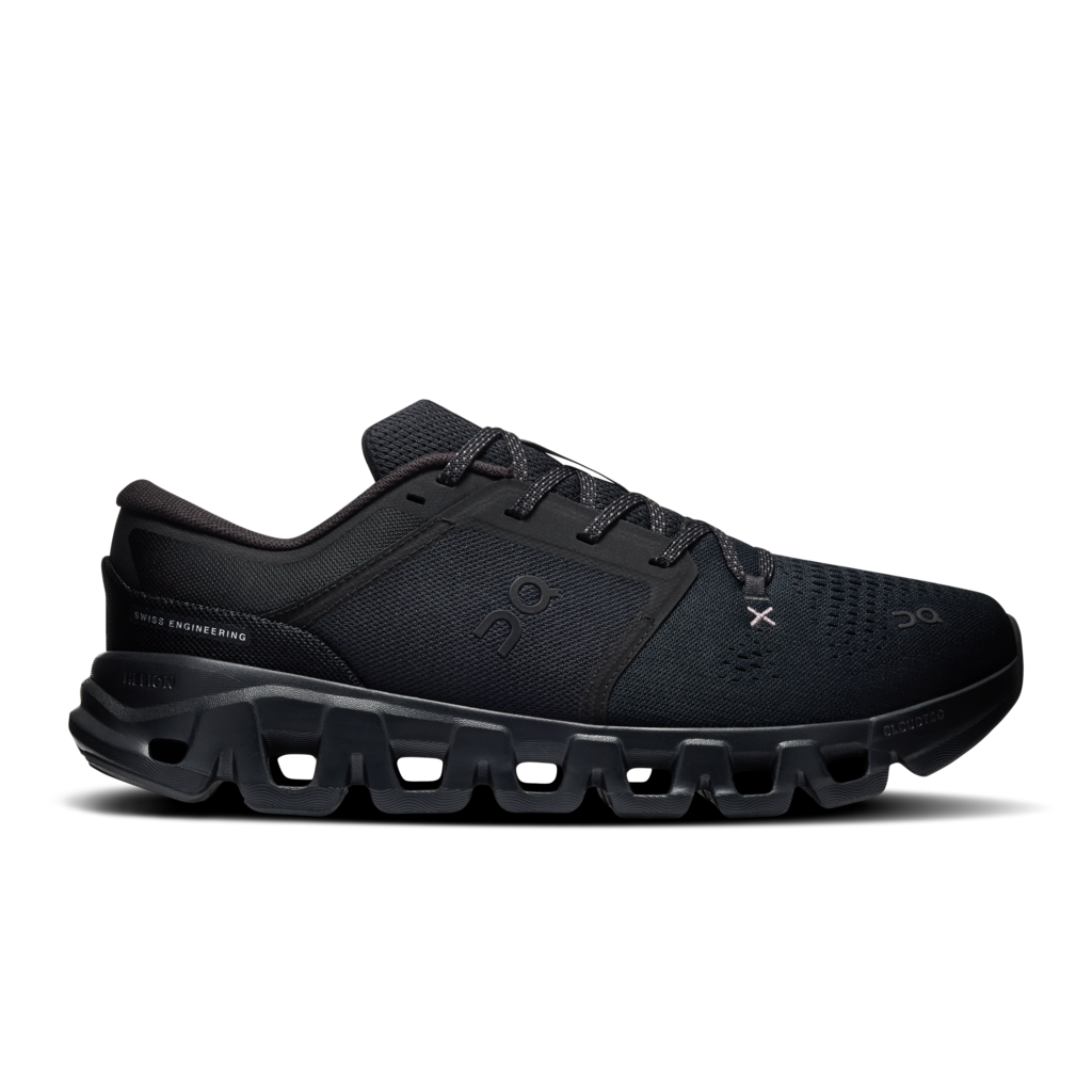 A black On running shoe with a chunky, sculpted sole and perforated upper, shown in a side profile on a white background.