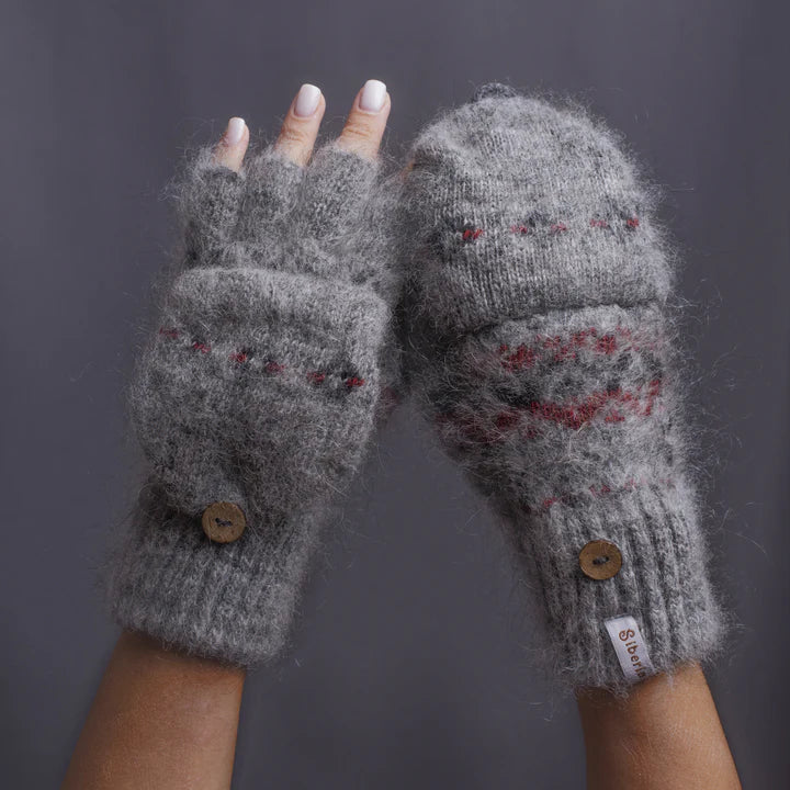 Siberia Spirit Geometric Charm Goat Wool Mitten Gloves Women's 2