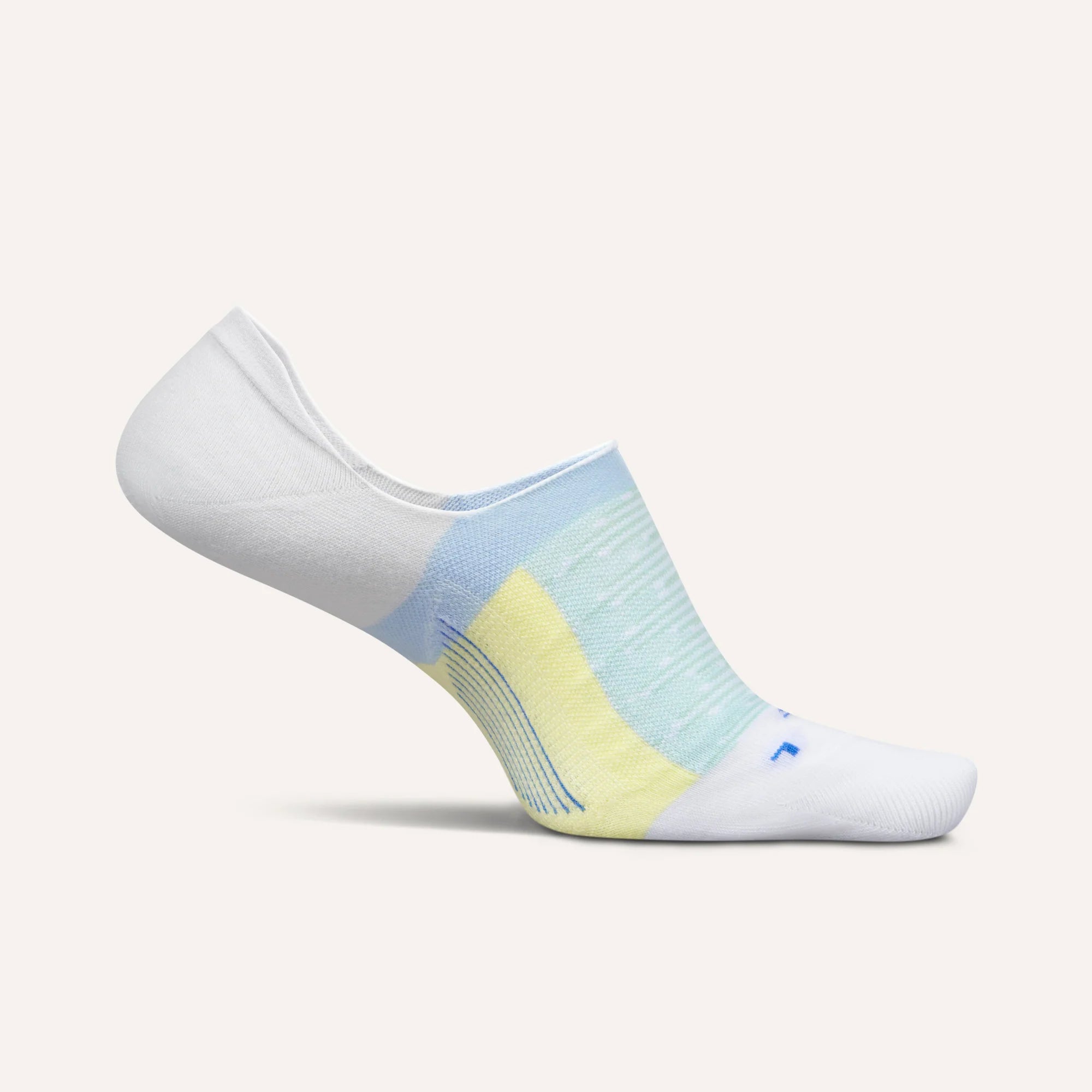Multicolored no-show sock on a white background