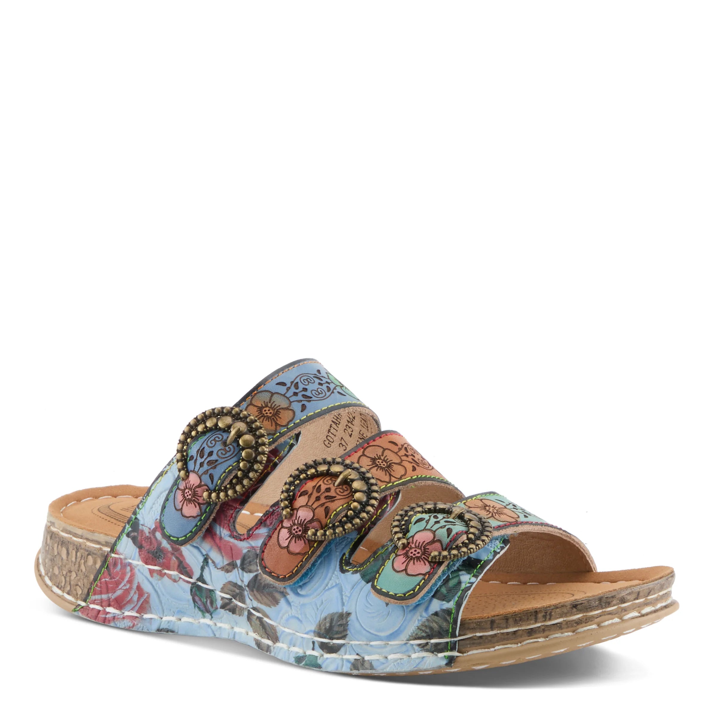 Colorful sandal with floral patterns on a white background