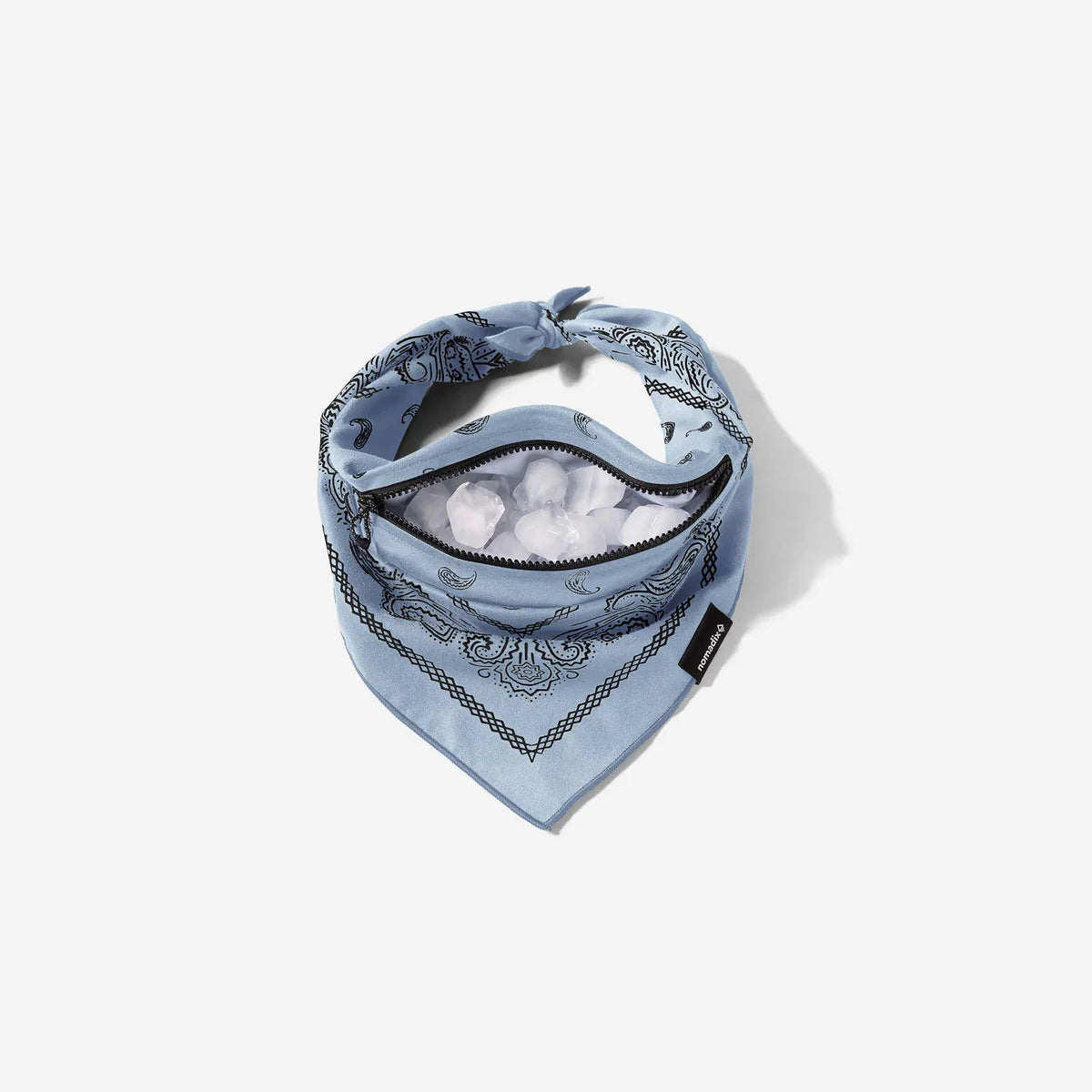 Light blue bandana with black patterns on a white background