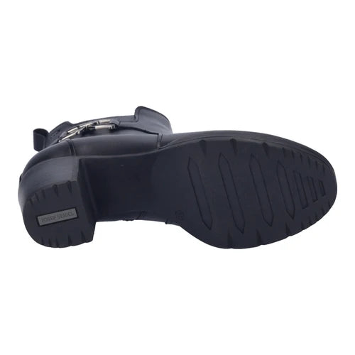 Close-up of a black rubber boot sole on a white background
