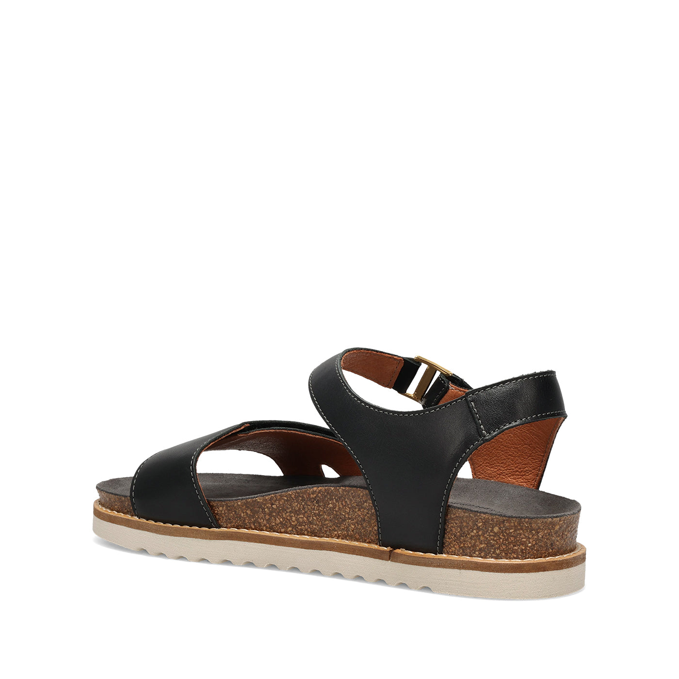 Black sandal with cork sole on a white background