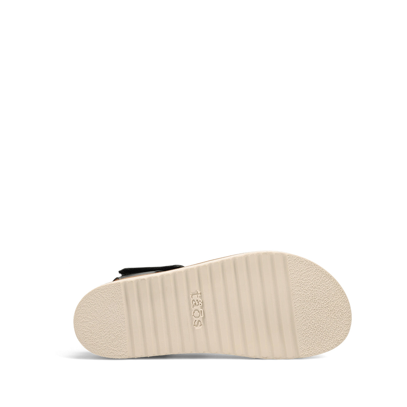 Beige sandal sole with 'TAoS' branding on a white background