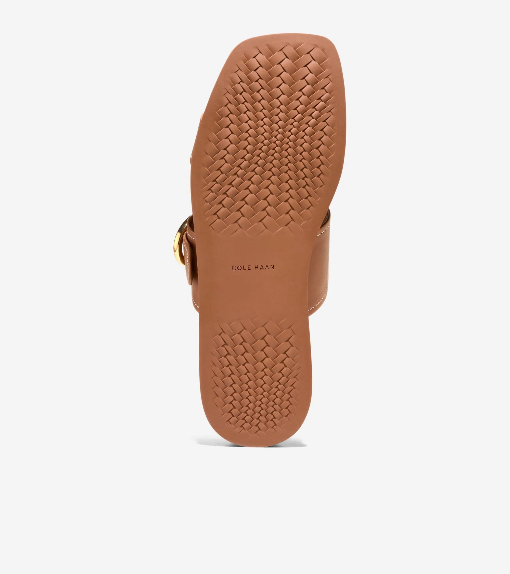 Brown sandal with a woven sole on a white background
