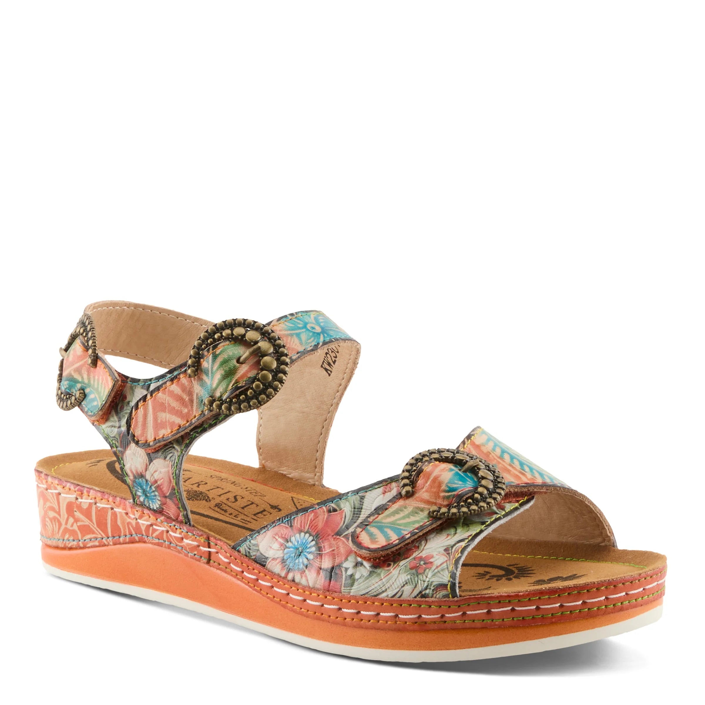 Colorful sandal with floral pattern on a white background