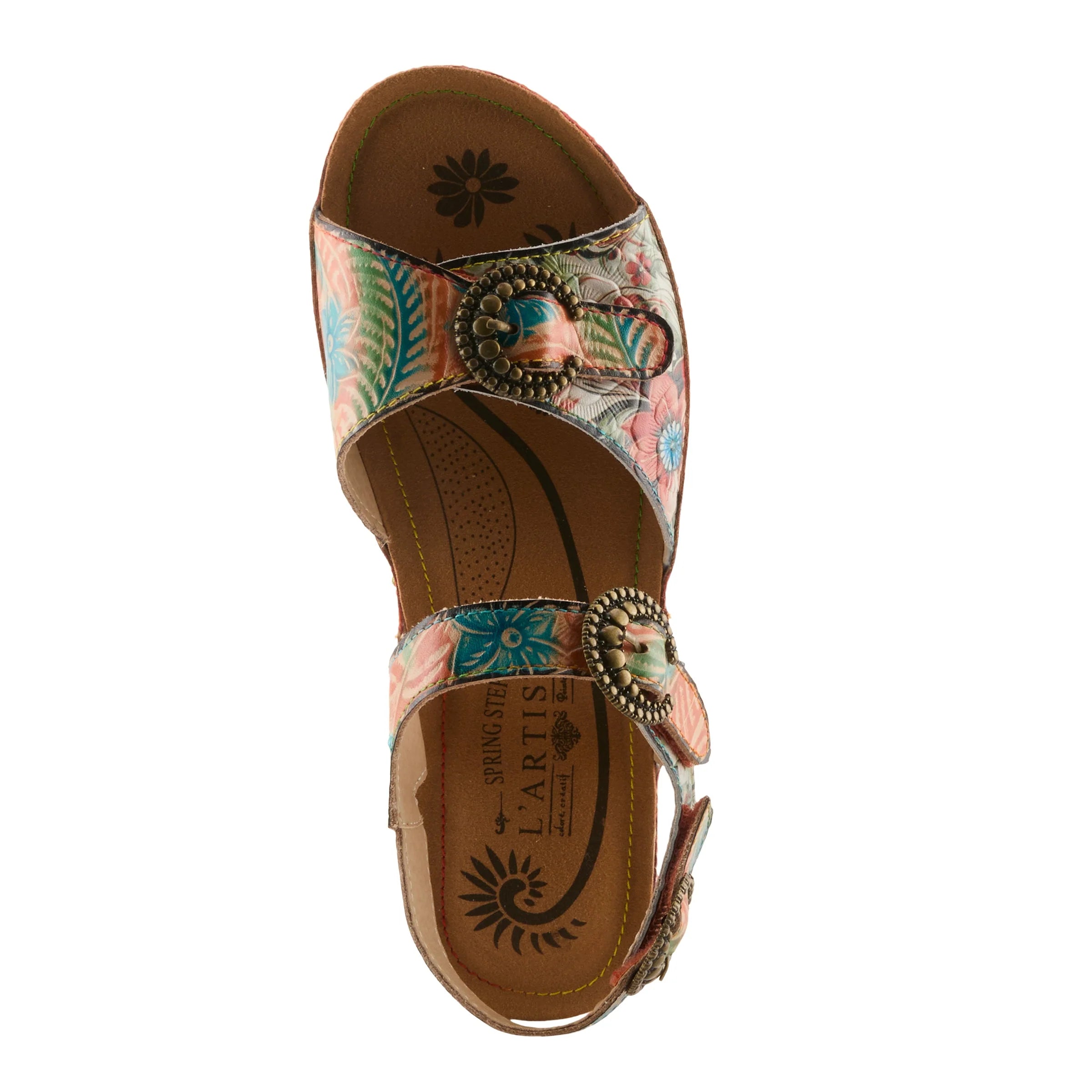 Floral sandal with decorative strap on a white background