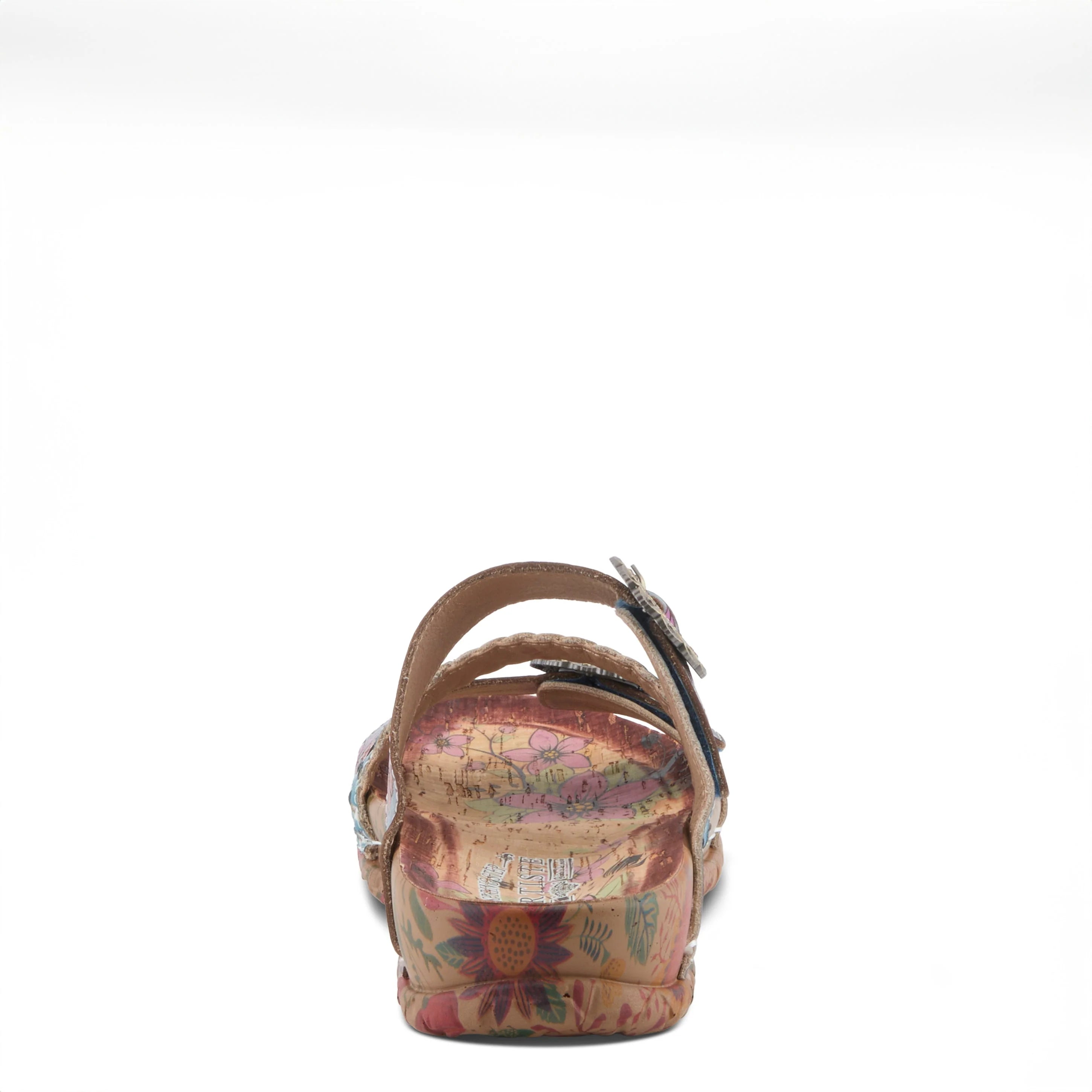 Floral-patterned sandal on a white background