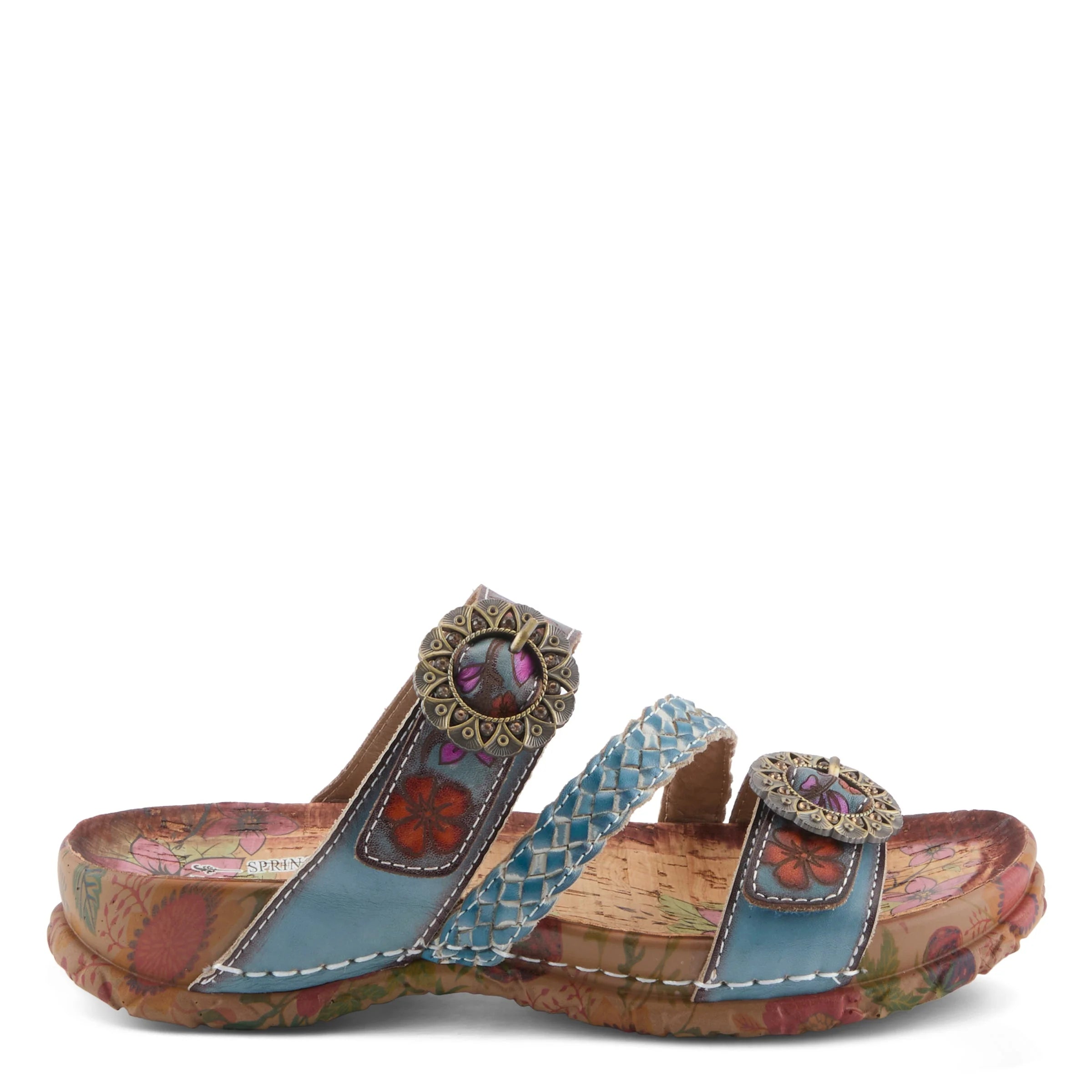 Colorful sandal with decorative straps on a white background