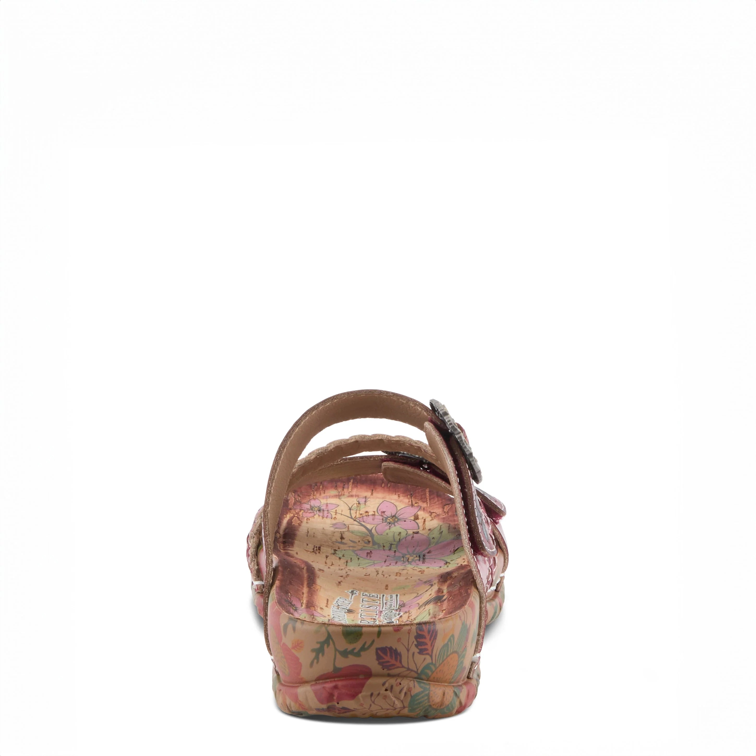 Floral-patterned sandal on a white background