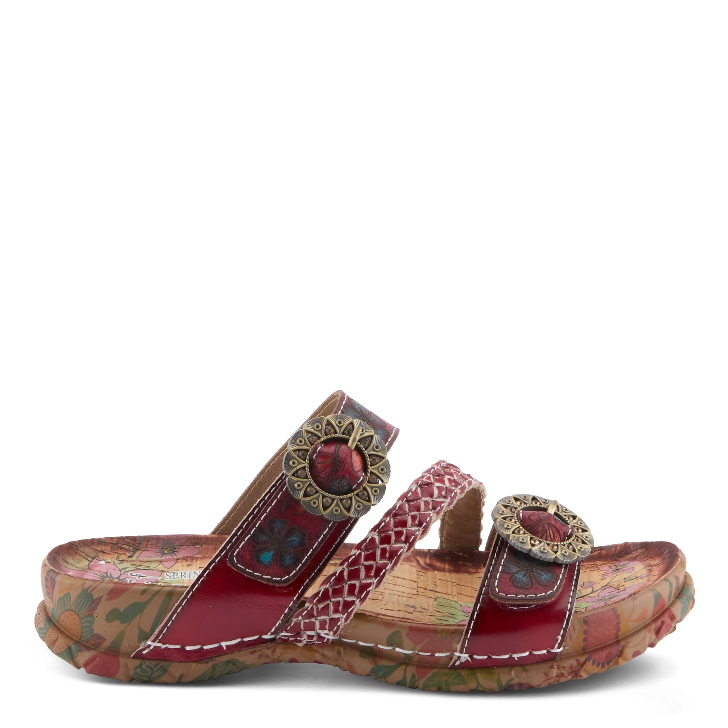 Colorful sandal with decorative straps on a white background