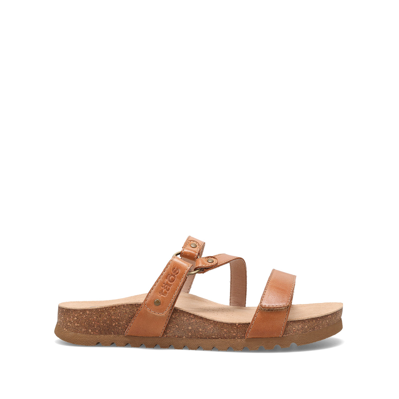 Brown sandal with cork sole on a white background