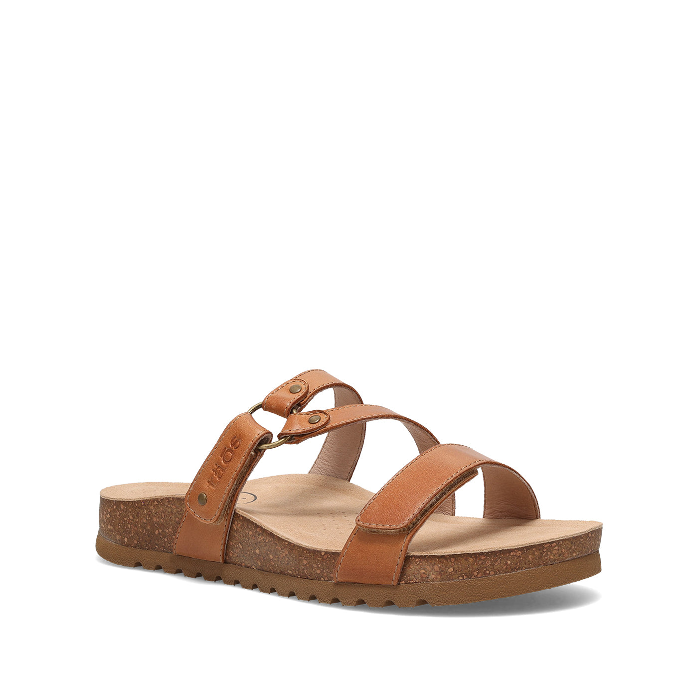 Brown sandal with cork sole on a white background