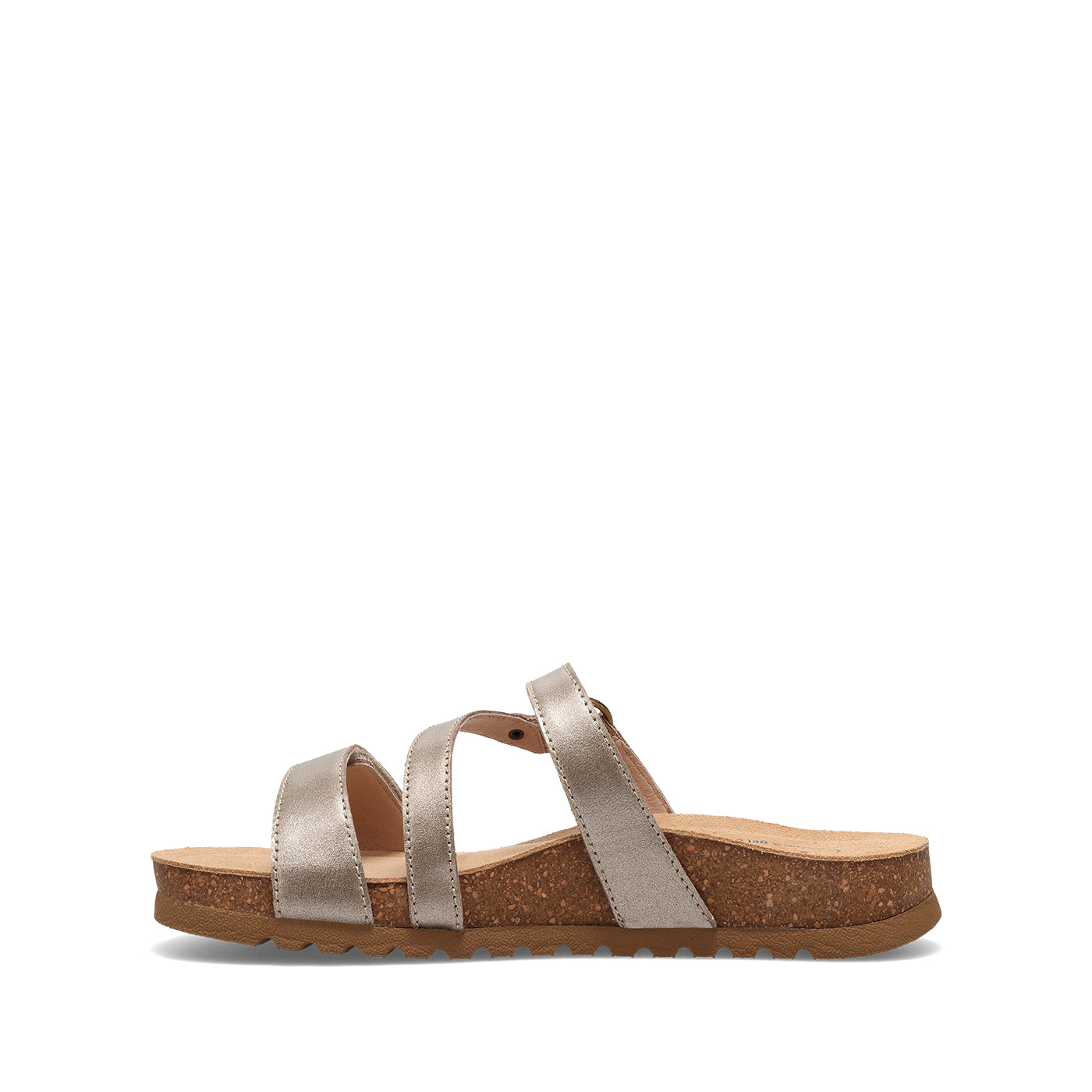 Gold sandal with cork sole on a white background