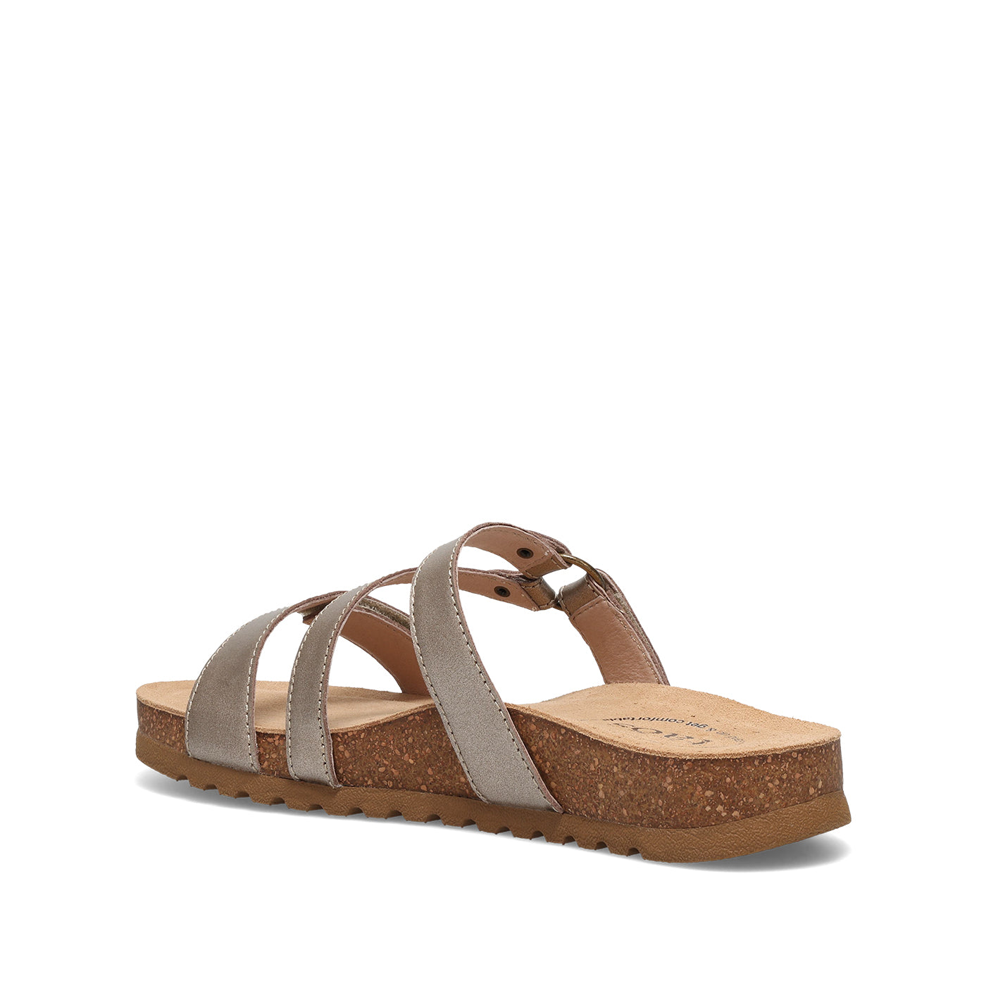 Beige sandal with multiple straps on a white background