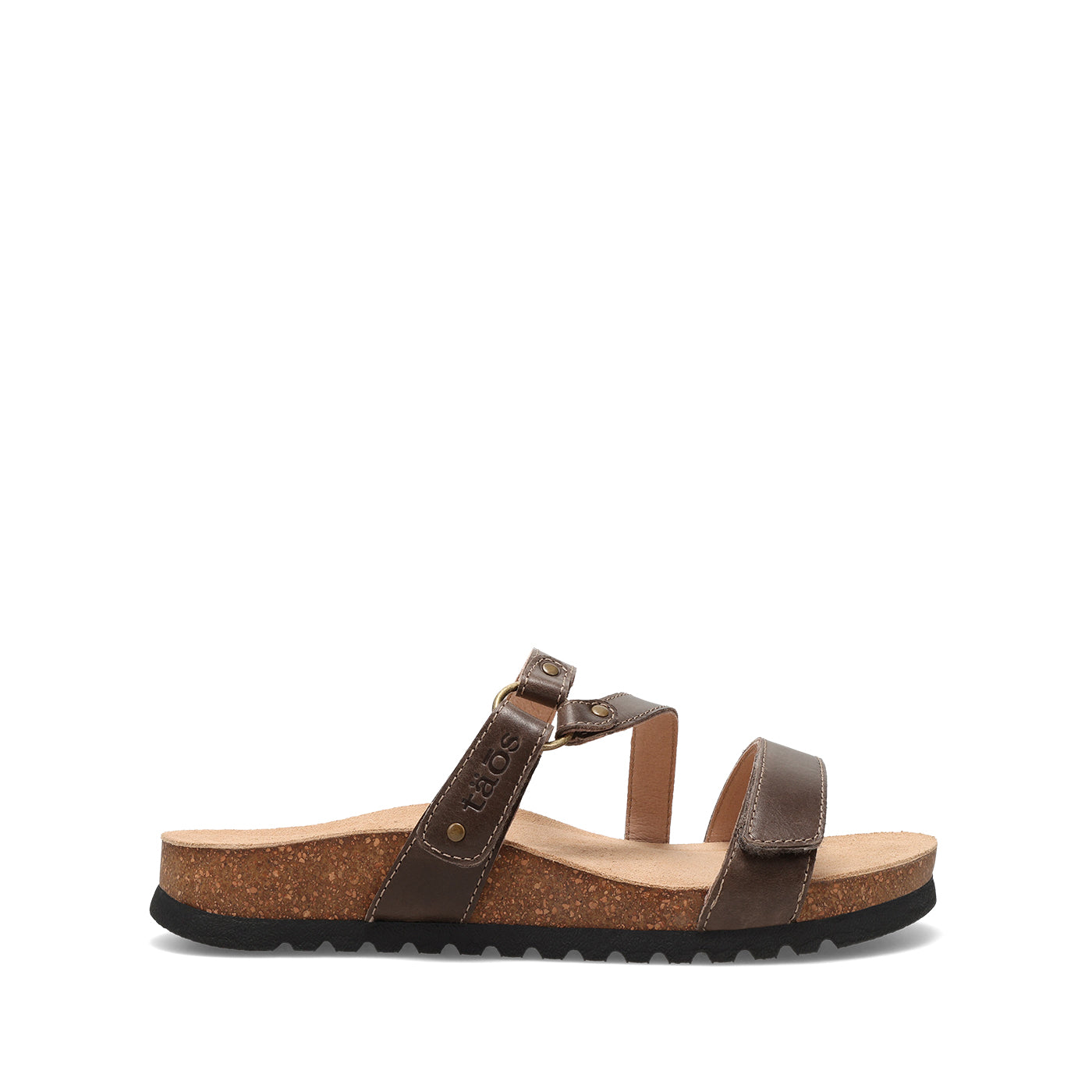 Brown sandal with cork sole on a white background