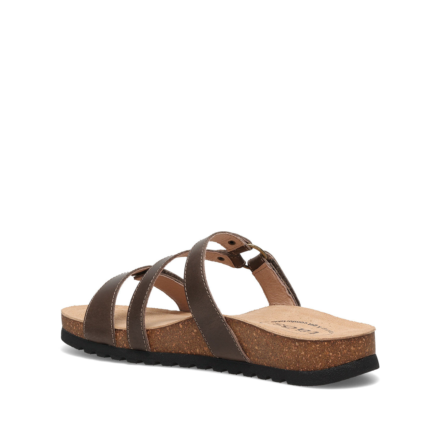 Brown sandal with cork sole on a white background