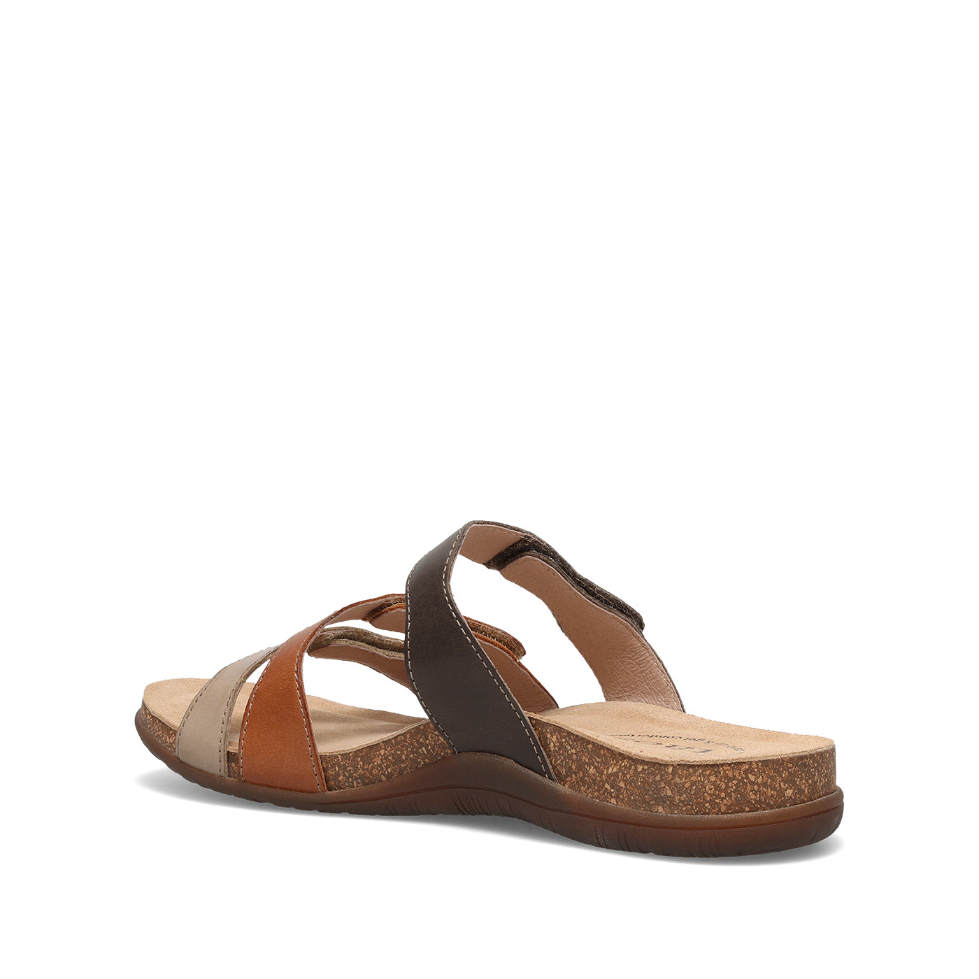 Brown sandal with a strap on a white background