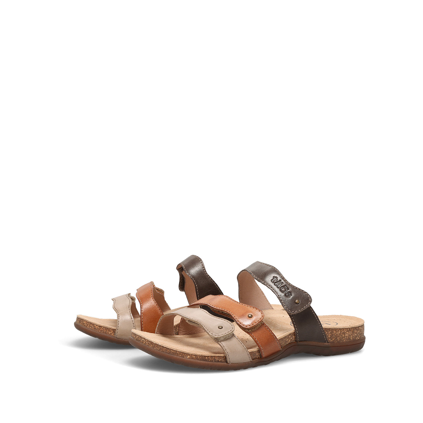 Pair of multicolored sandals on a white background