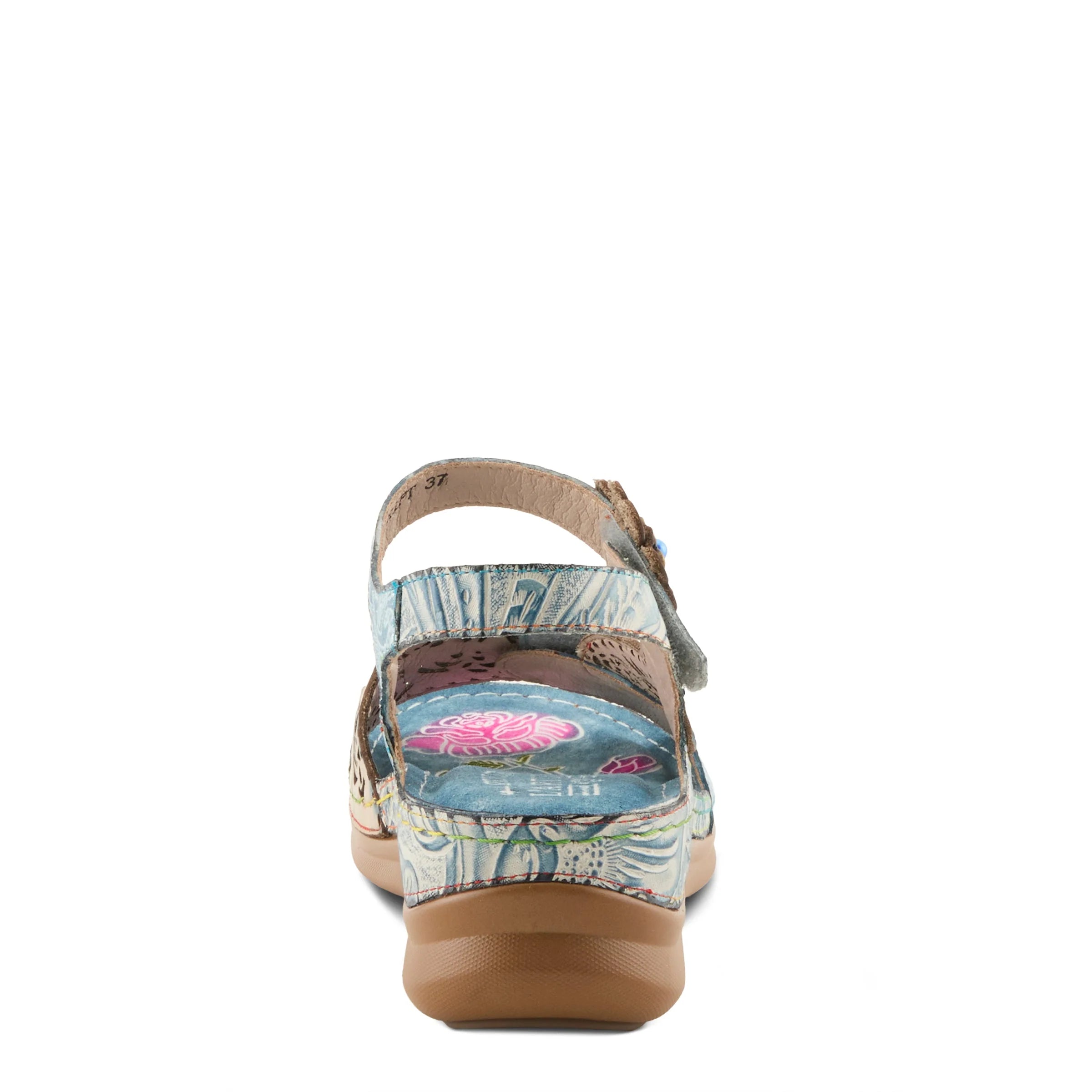 Multicolored sandal with floral pattern on a white background