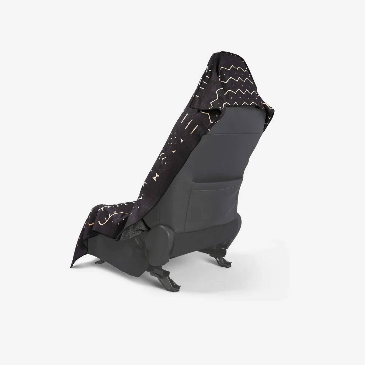 Black baby car seat with geometric pattern on a white background