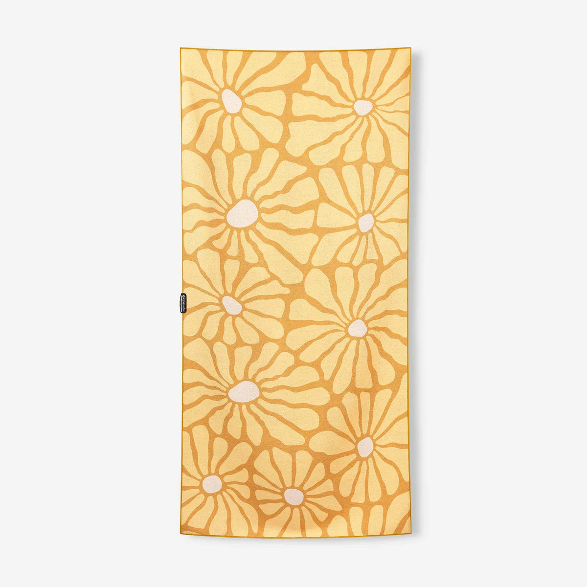 Yellow towel with floral pattern on a white background