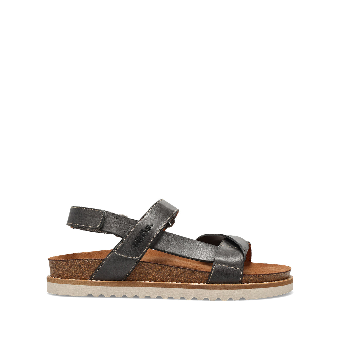 Single sandal with metallic strap design on a white background