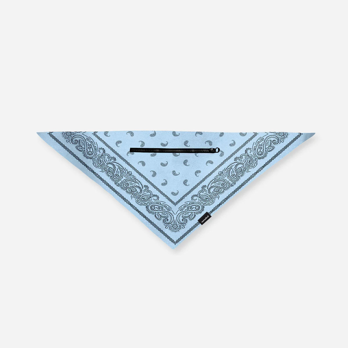 Blue bandana with black patterns on a white background