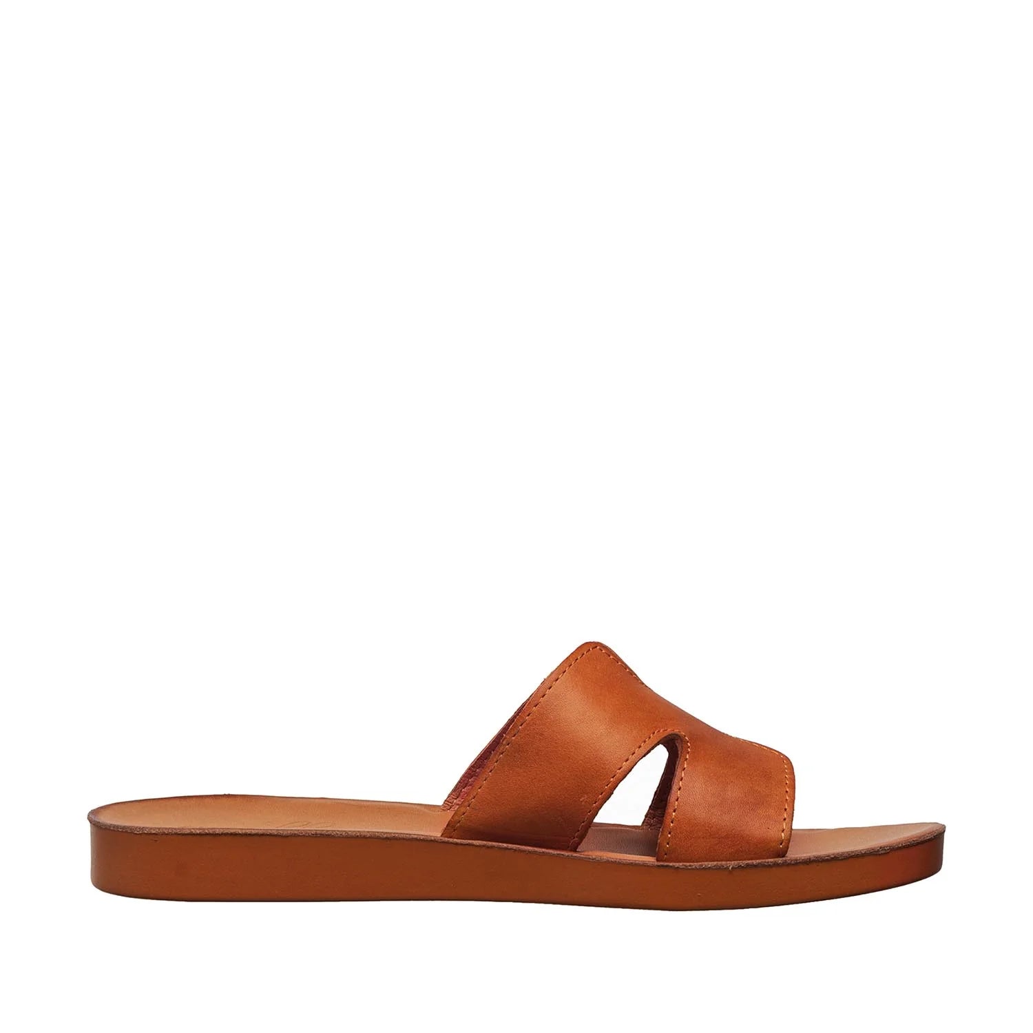 Beige sandal with woven strap on a white background