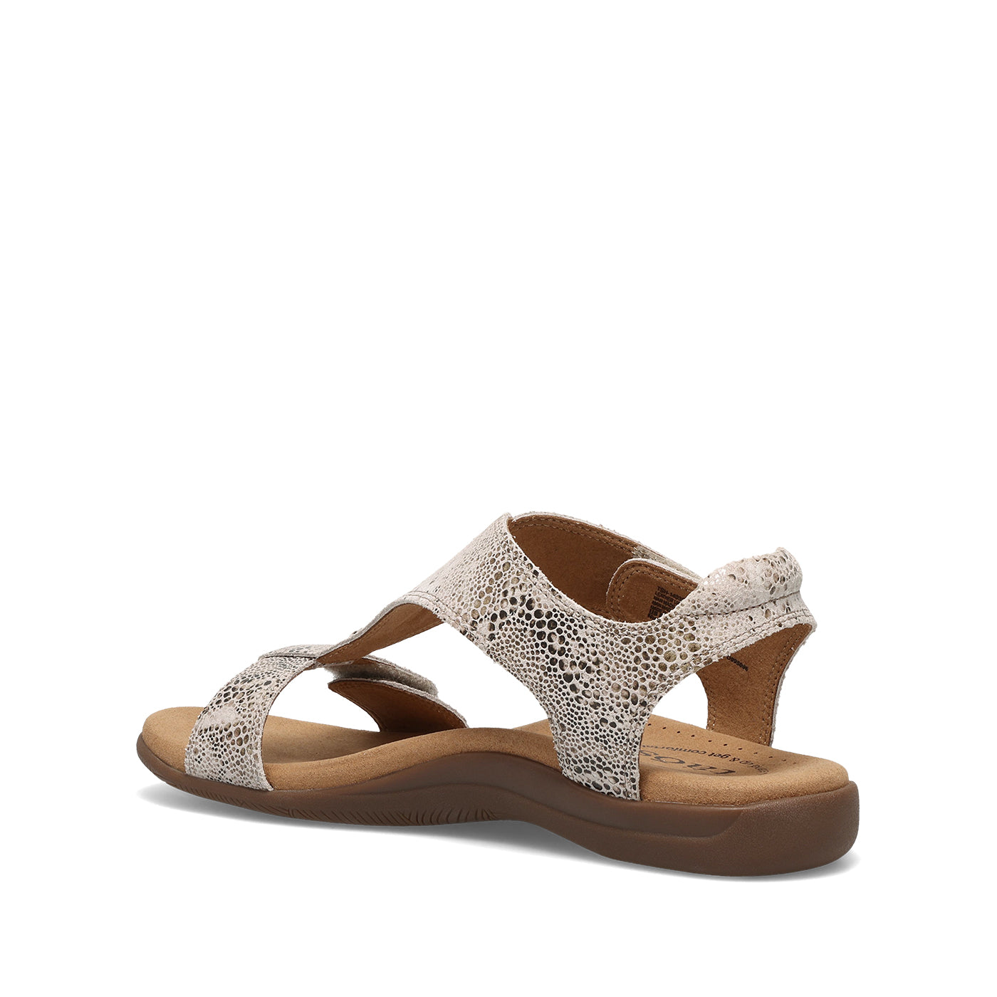 Beige sandal with brown sole on a white background