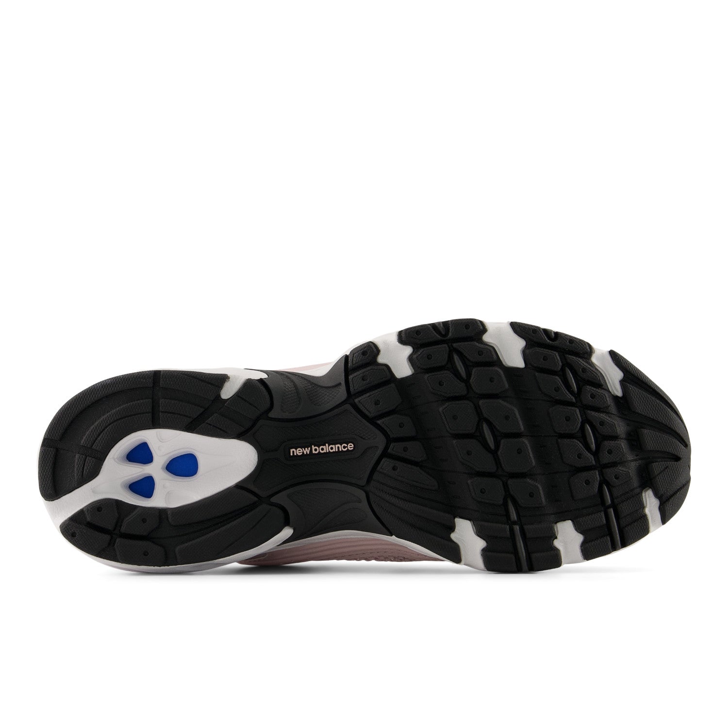 Black and white athletic shoe sole with New Balance branding on a white background