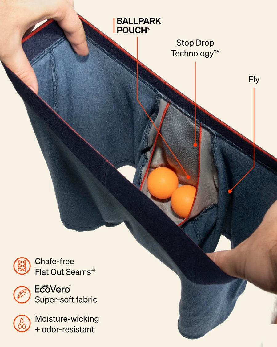 Ballpark pouch with features highlighted on a beige background