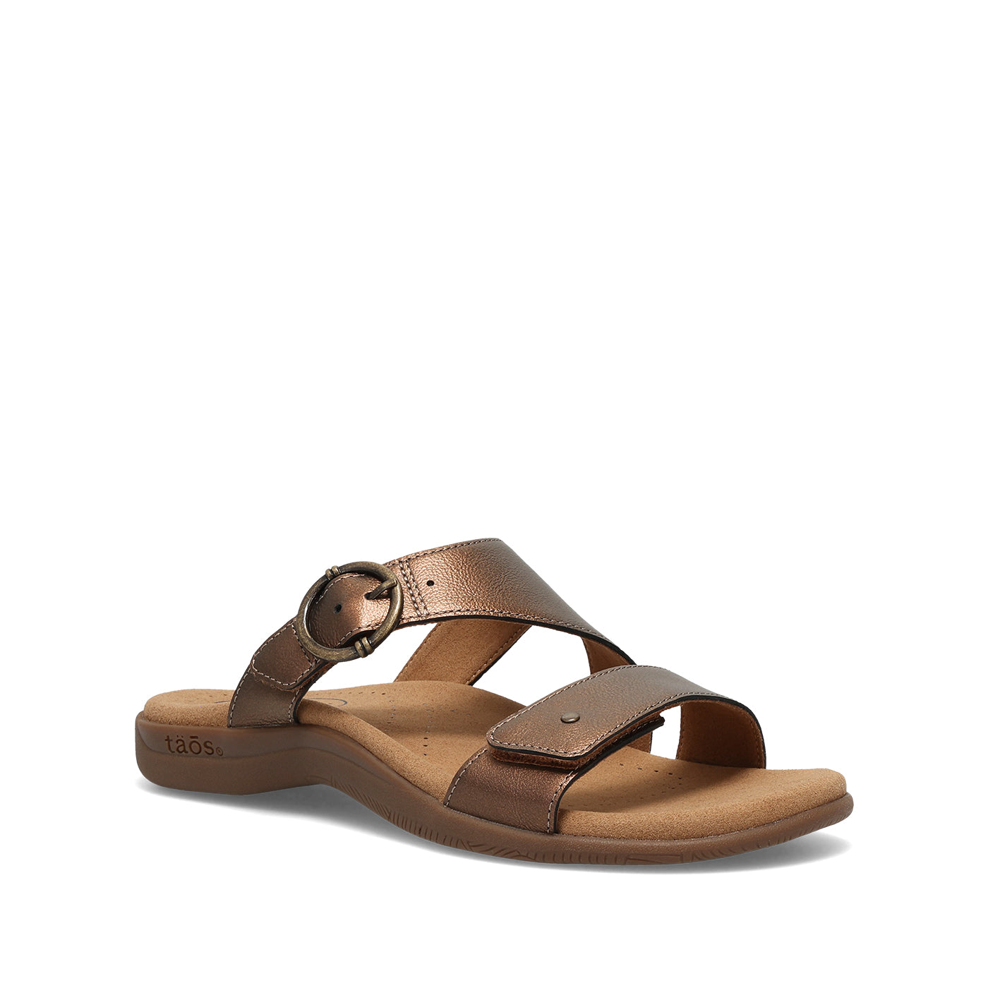 Brown sandal with a strap on a white background