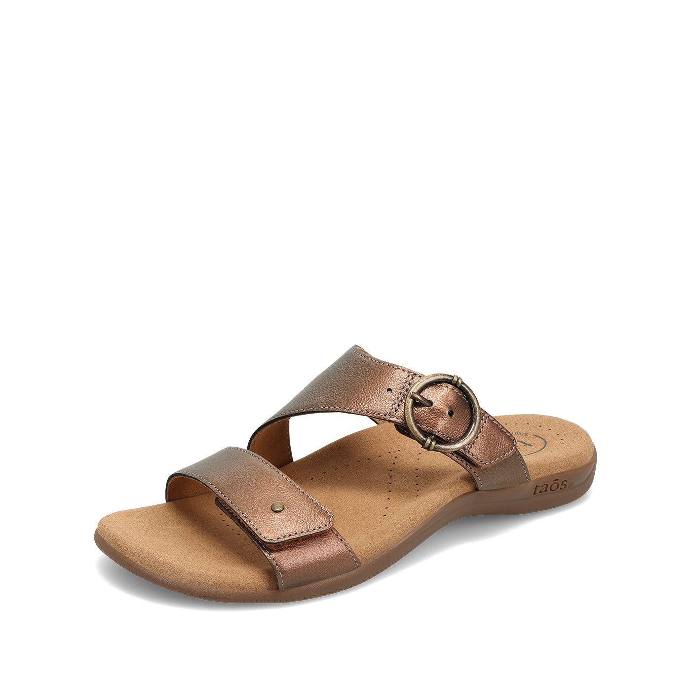 Brown sandal with a buckle on a white background