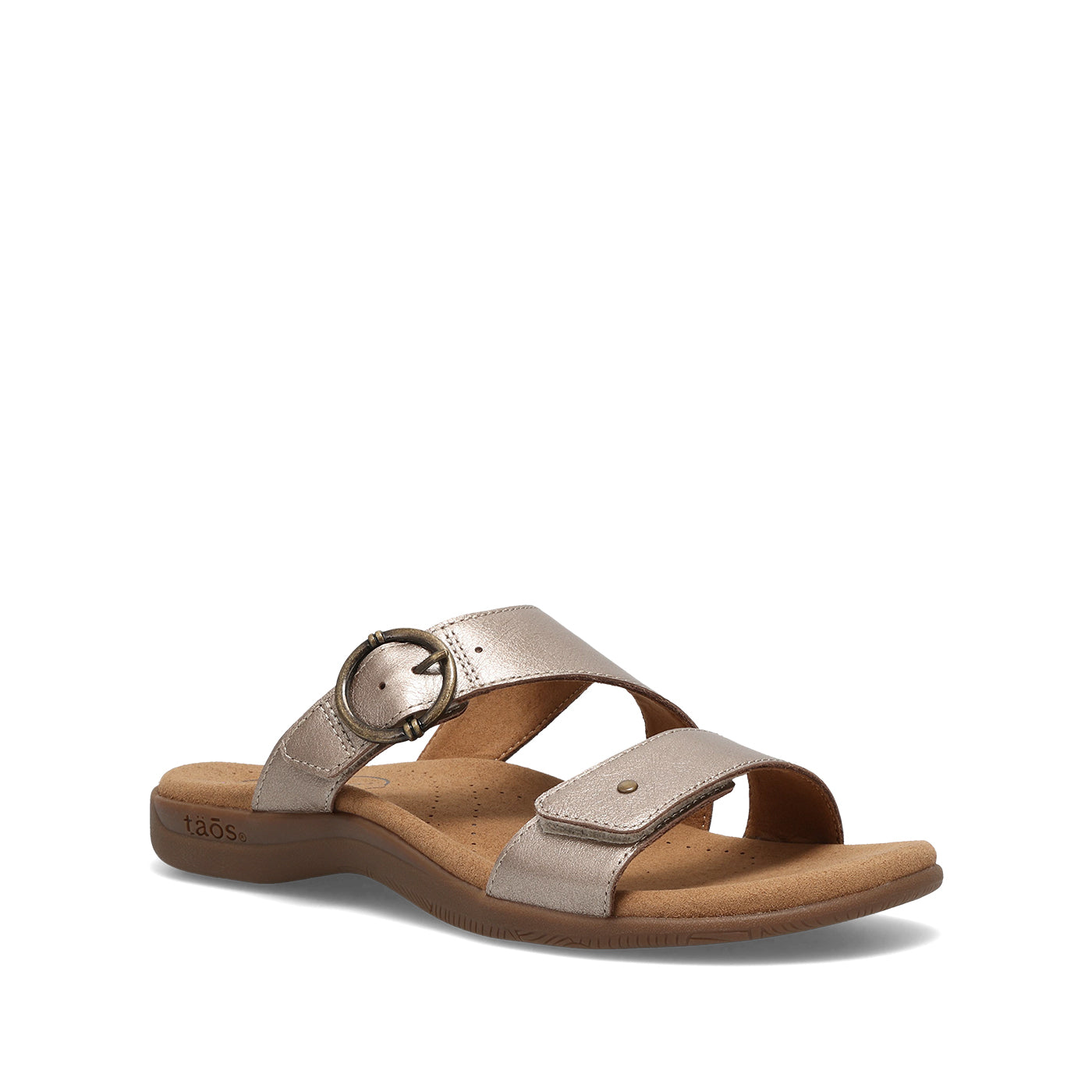 Beige sandal with a brown sole on a white background