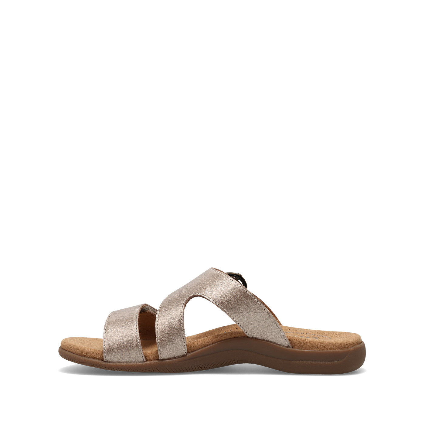 Beige sandal with a brown sole on a white background