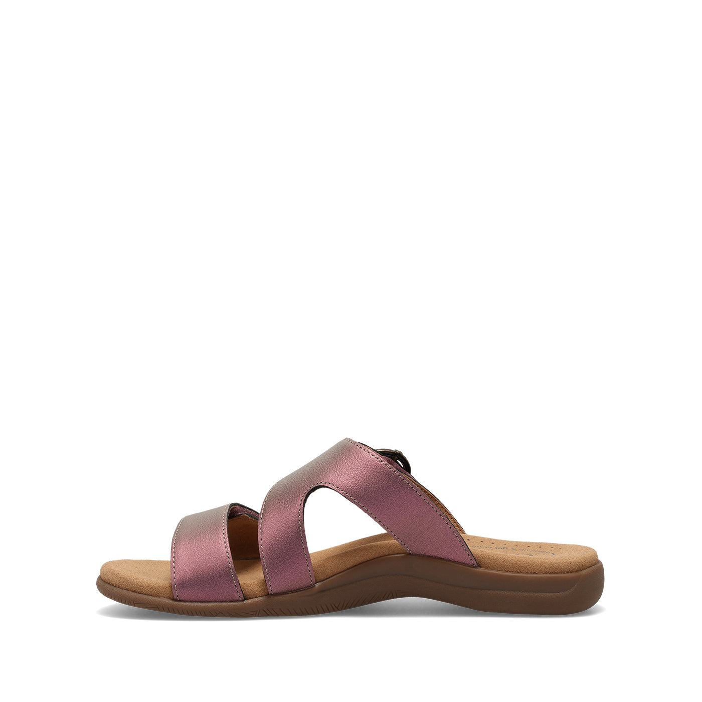 Pink sandal with brown sole on a white background