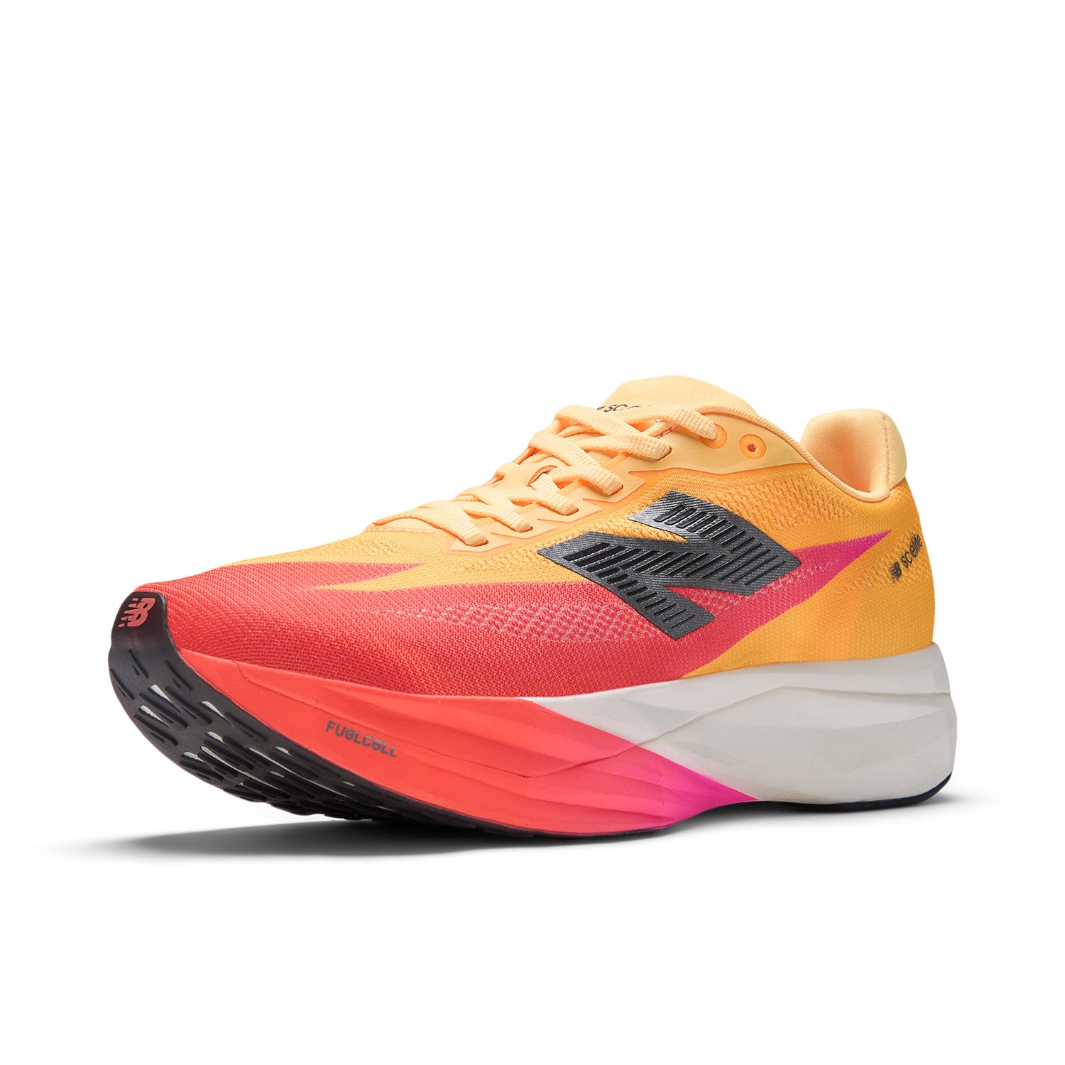 Orange and pink running shoe on a white background