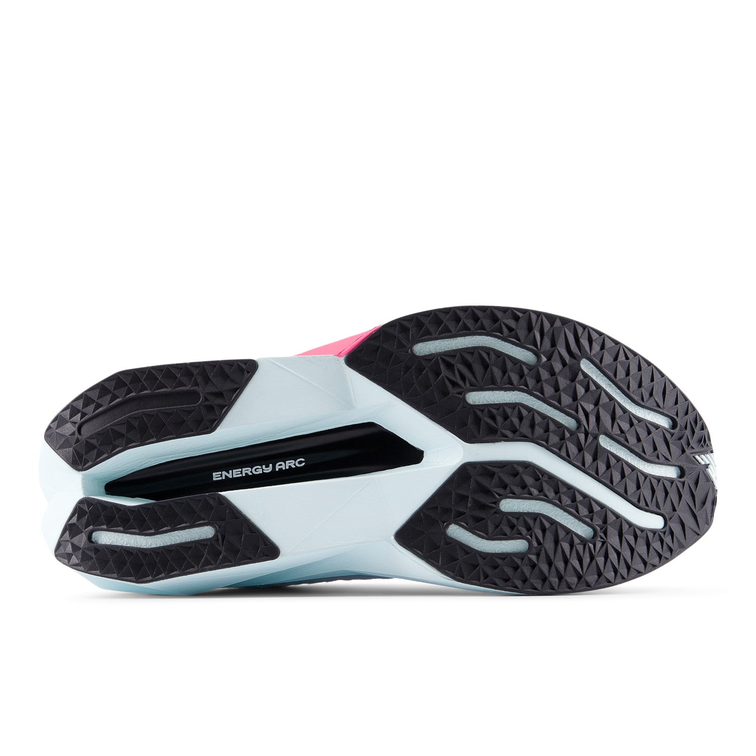 Close-up of a running shoe sole with 'ENERGY ARC' branding on a white background