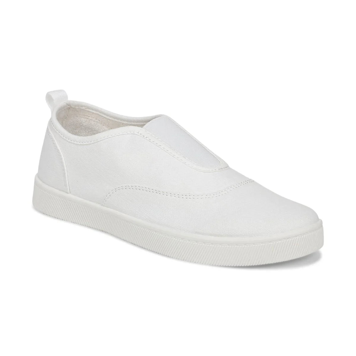 Brown boat shoe with white laces on a white background