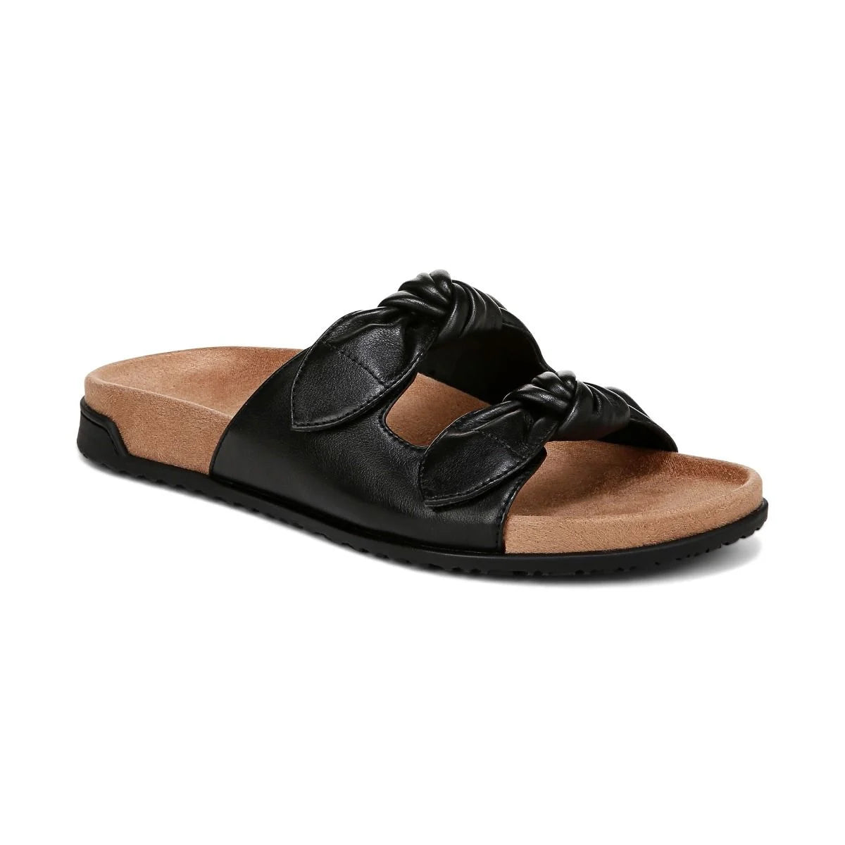 Black sandal with wooden sole on a white background