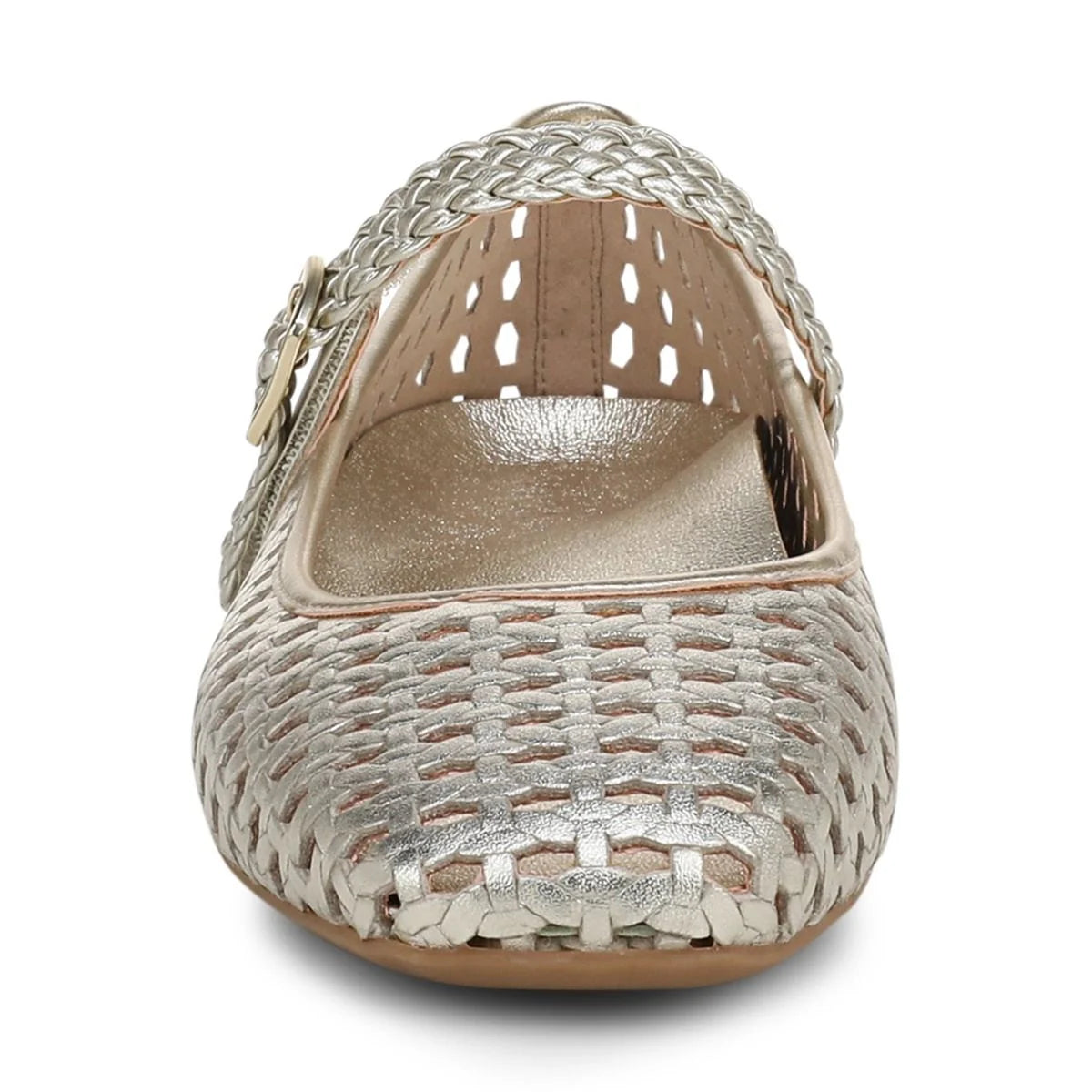 Silver woven shoe on a white background
