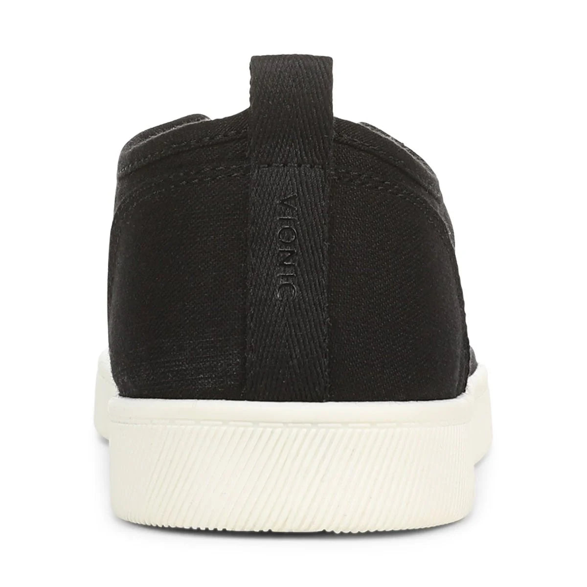 Black sneaker with a white sole on a white background