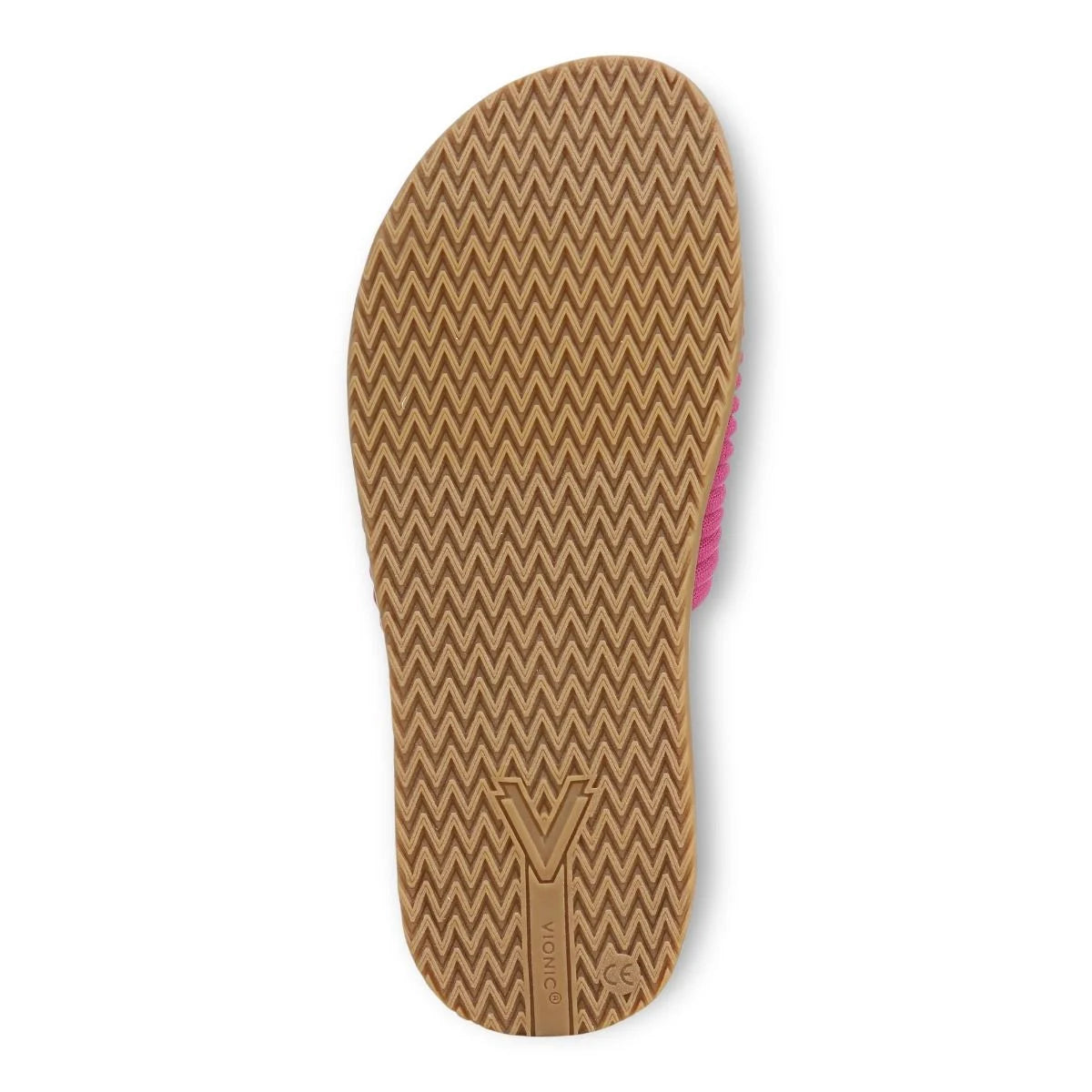 Close-up of a brown shoe sole with a zigzag pattern on a white background